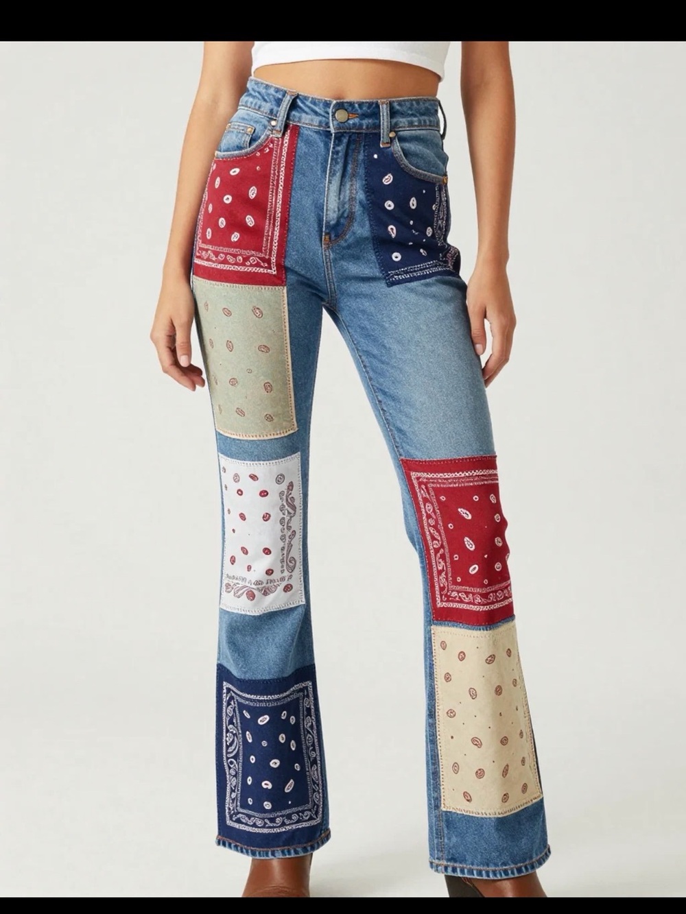 Patchwork Bandana Detail High-Rise Women’s Jeans